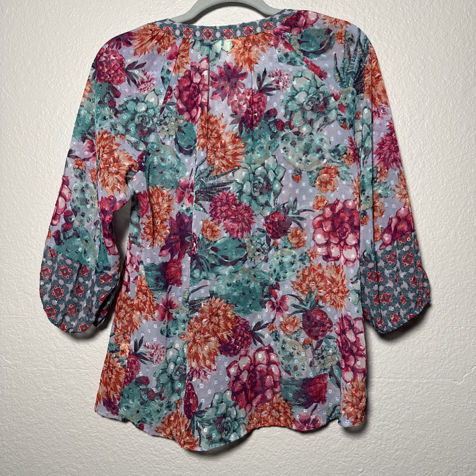Fig & Flower Multi Color Floral Boho Festival Balloon Sleeve Blouse Colorful S