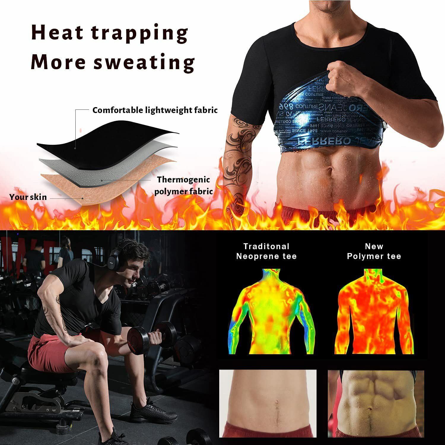 Men’s Sauna Heat Trapping Shirt Sweat Shaper Vest Workout Sauna Exercise Top
