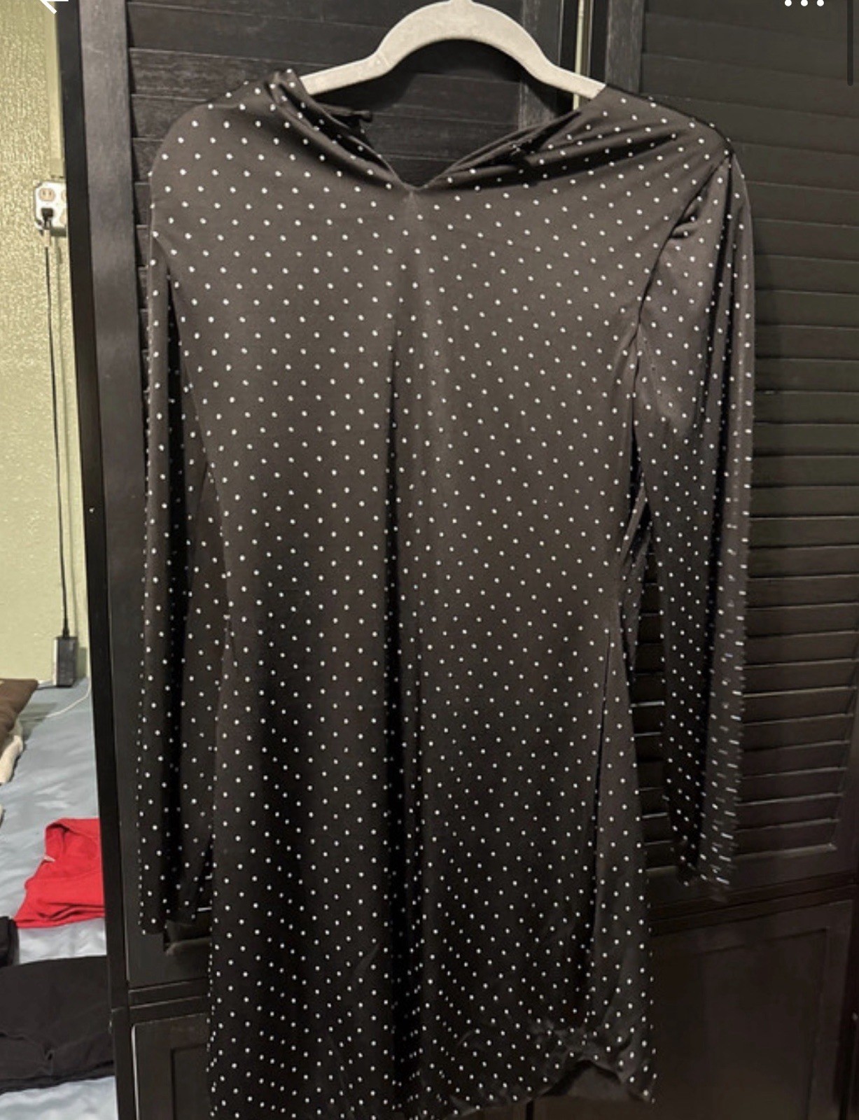 XOXO Women’s M Black White Polka Dot Cowl Neck Ruched Bodycon Short Dress