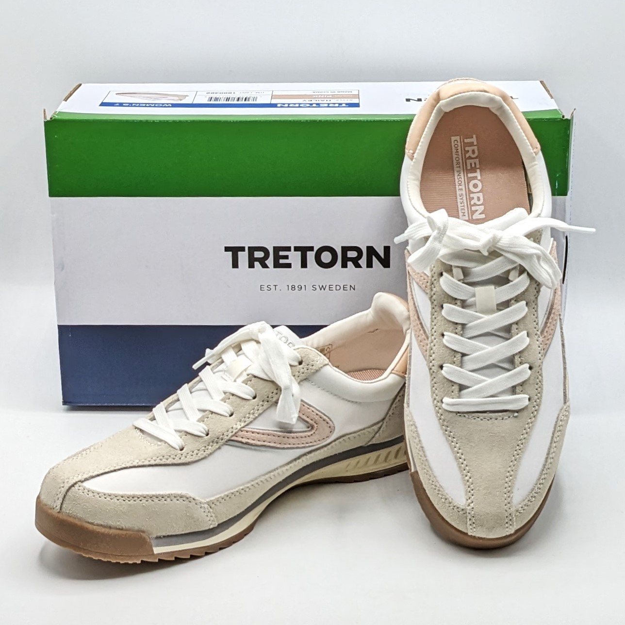 Tretorn “Hailey” Women’s, Leather & Nylon Canvas, Sneaker (White / Pink) – NEW