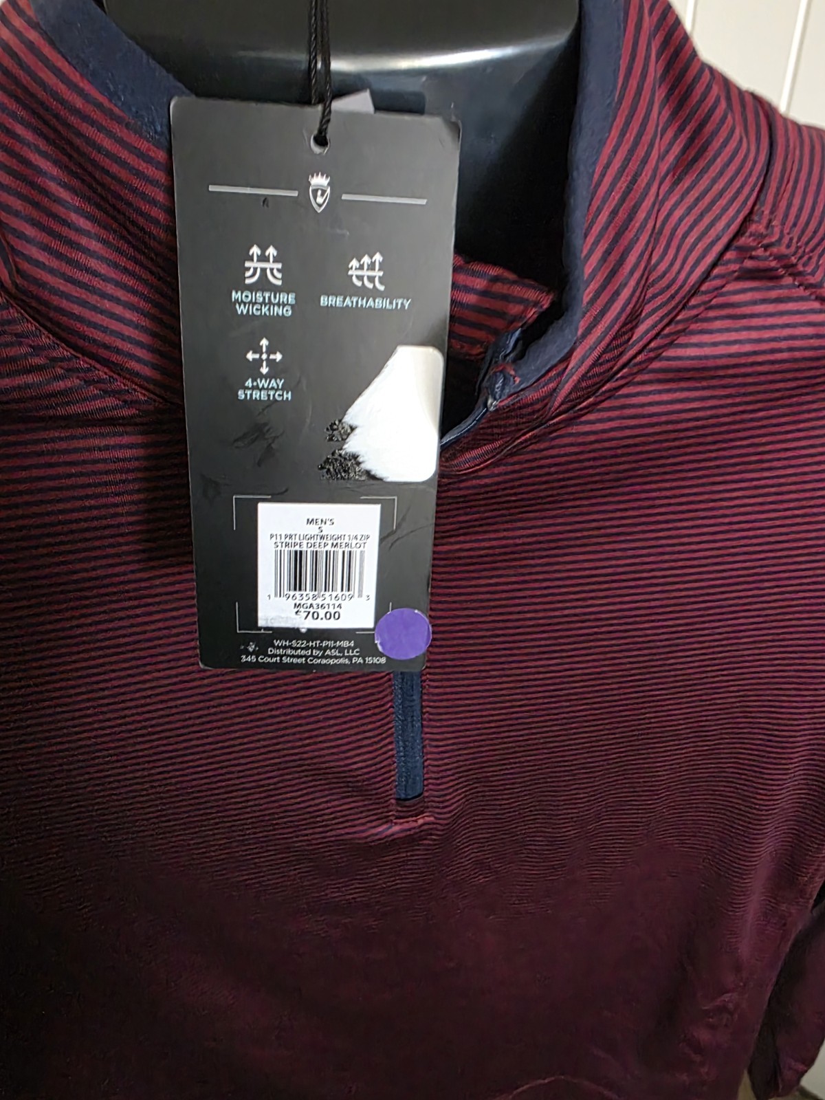 Walter Hagen Golf 1/4 Zip Pullover Men Small Merlot Black Striped 11 Performance