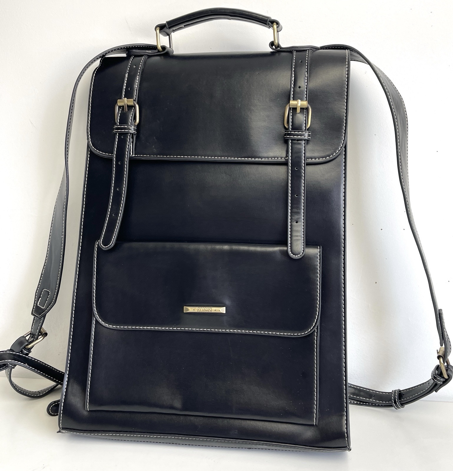 ECOSUSI Laptop Backpack PU Leather Black Vintage. Clean interior