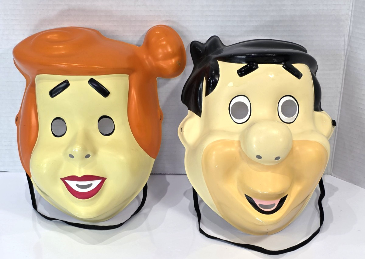 THE FLINTSTONES WILMA & FRED TEEN/ADULT SIZE HALLOWEEN MASKS PVC Lot of 2