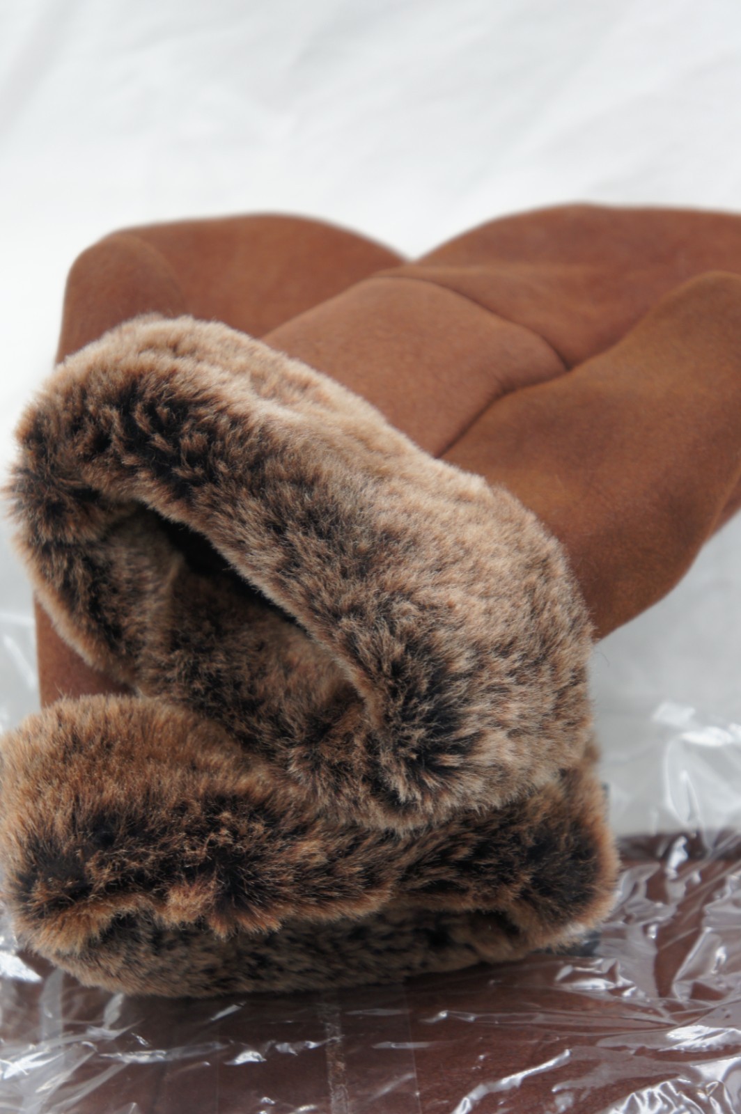 REAL GENUINE SHEEPSKIN SHEARLING LEATHER MITTENS UNISEX, AGED COGNAC BROWN S-2XL
