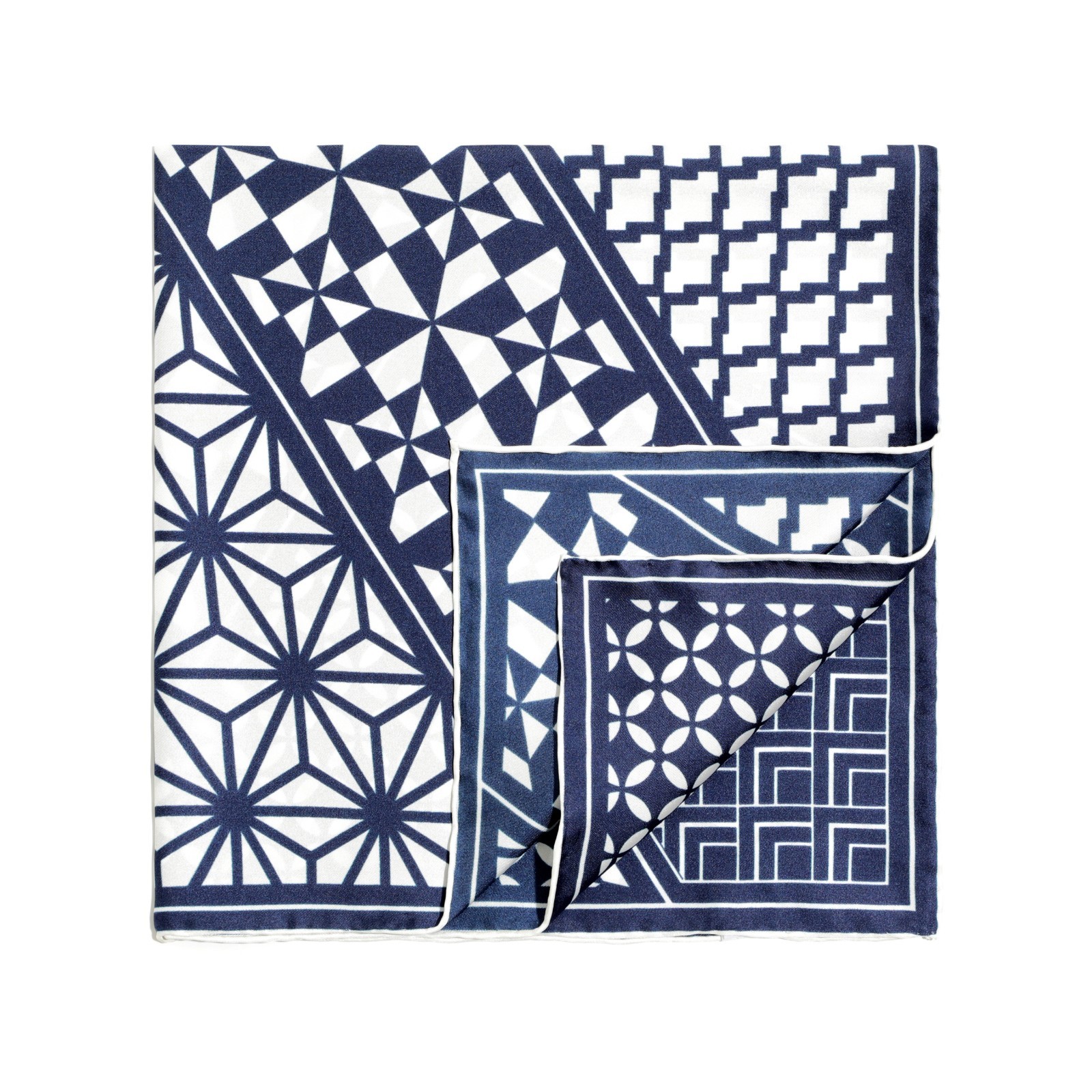 Men’s 100% Silk Twill Pocket Square for Suit Handkerchief Japanese Geometric