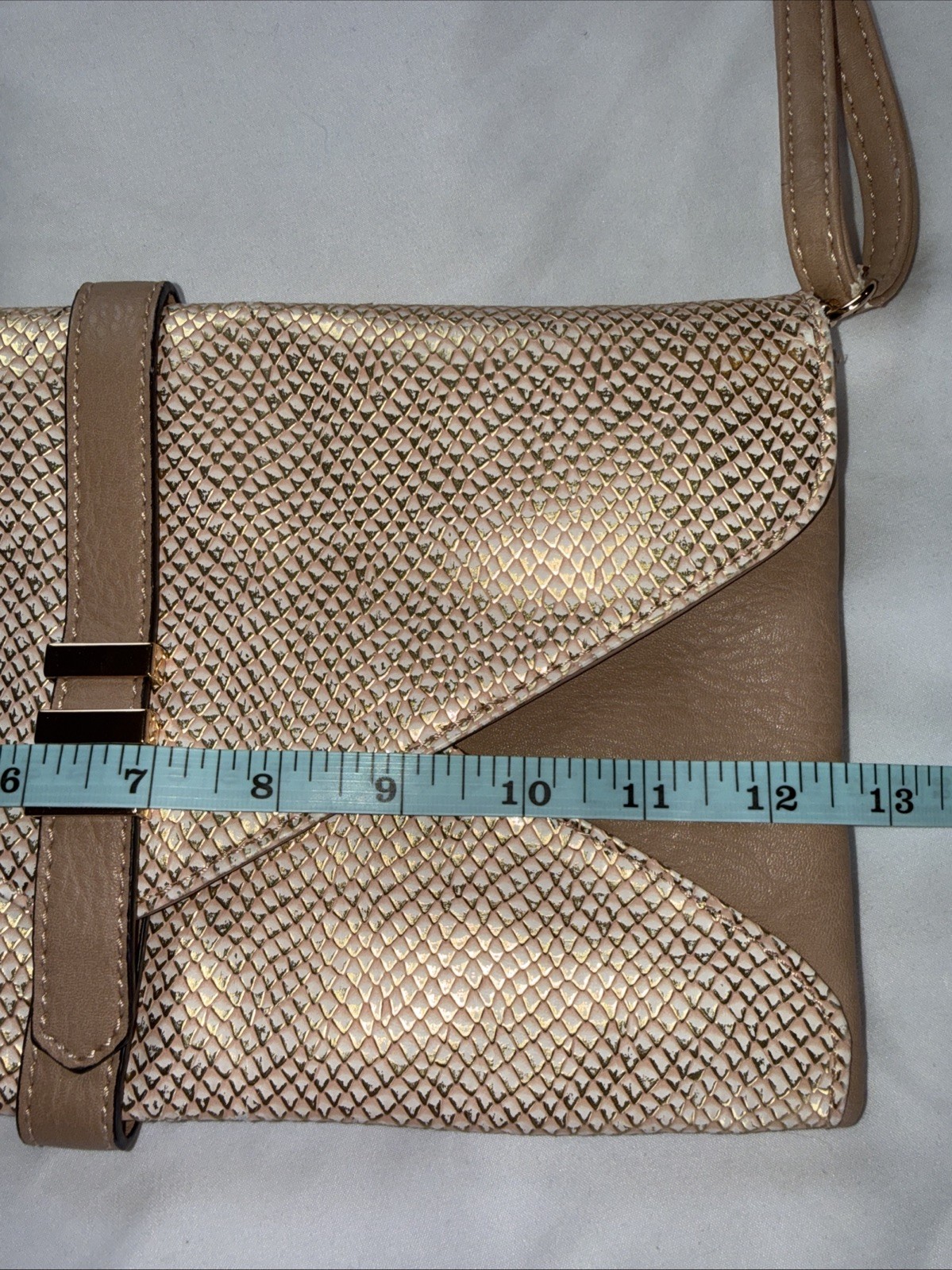 Melie Bianco Vegan Leather Clutch Shoulder Strap Envelope Handbag Rose Gold Bag