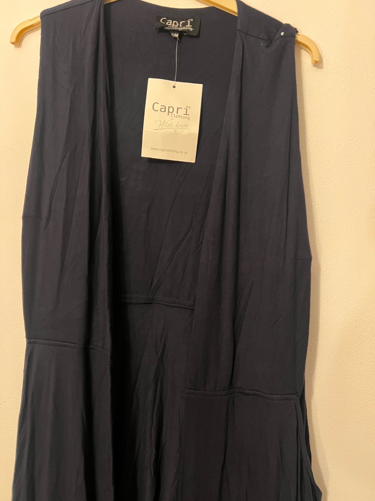 Brand New With Tags Navy Long Sleeveless Jacket Waistcoat CAPRI S/M RRP £75
