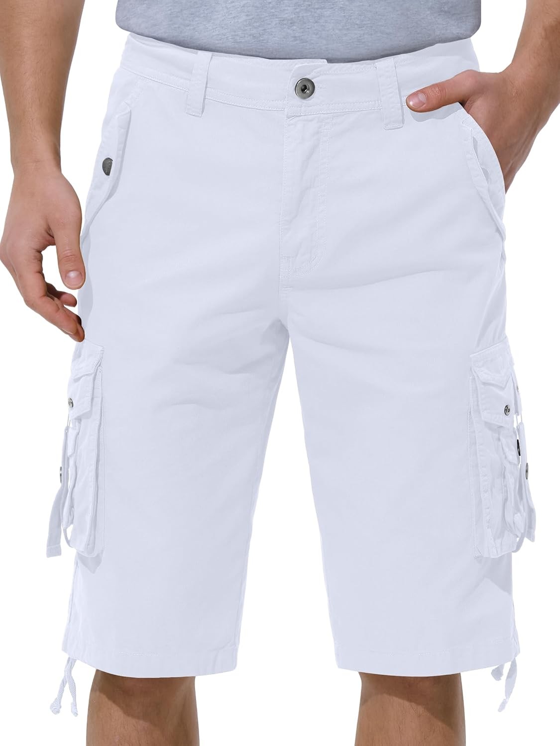 Mens Relaxed Fit Cargo Shorts Below Knee Multi Pocket Outdoor Hiking Casual Wear