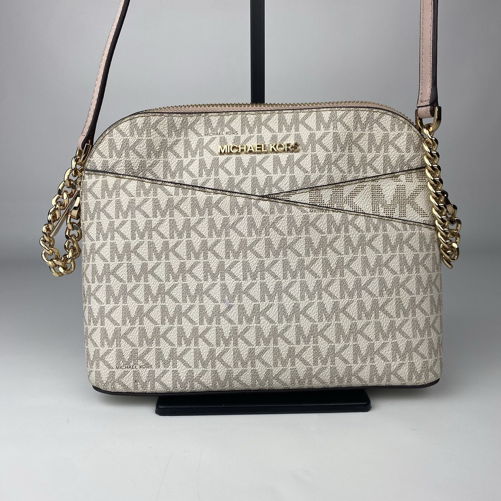Michael Kors Mercer Logo and Leather Accordion Crossbody Bag Pink Medium