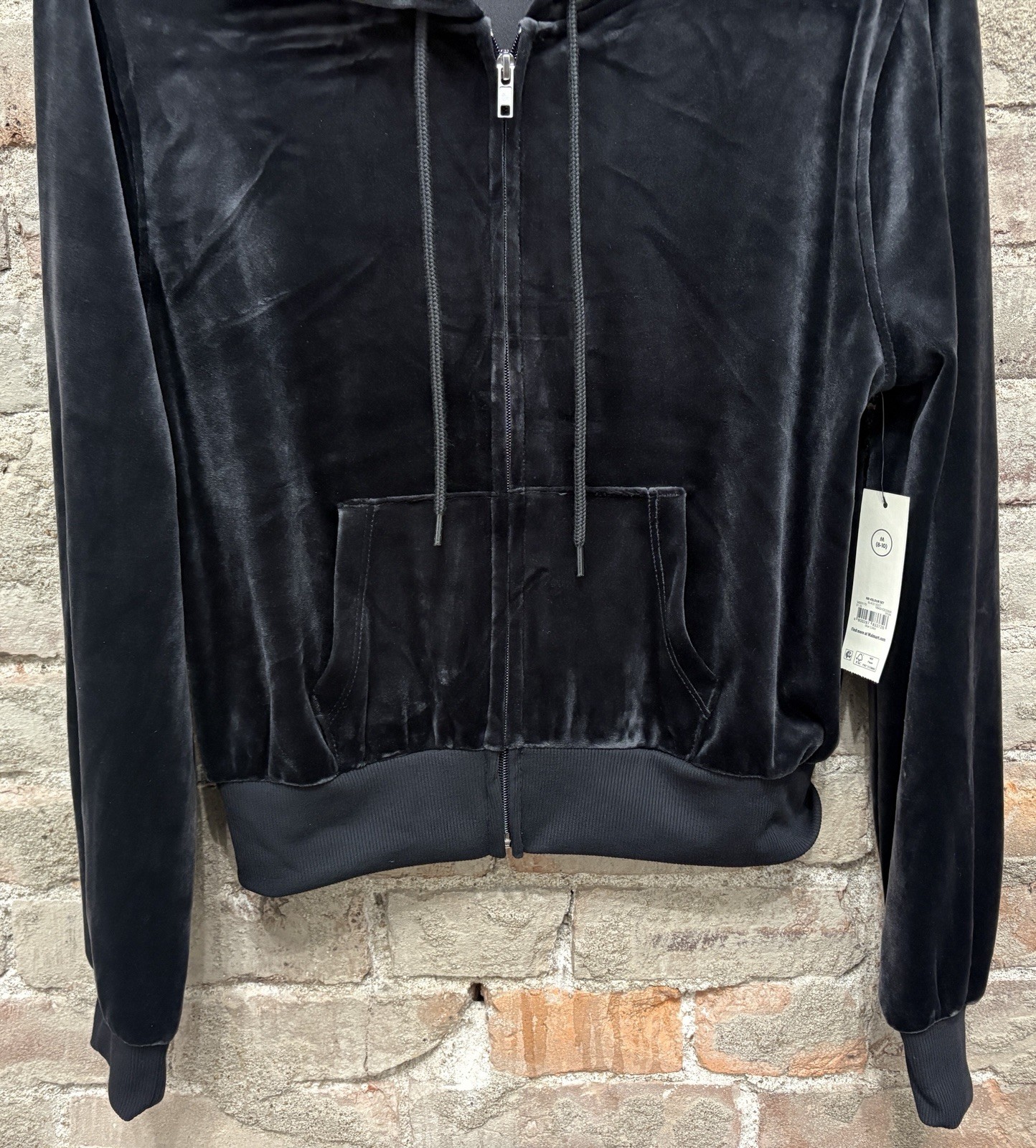 NWT No Boundaries Black Soot Velour Hoodie Jacket Zipper Women’s Size M (8-10)