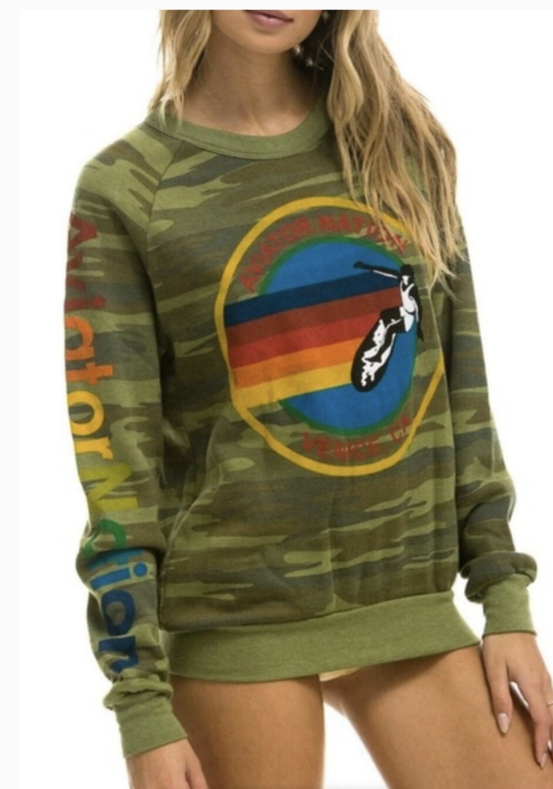 Lightly Worn Aviator Nation Camo Crew Neck Sweater Size Xs