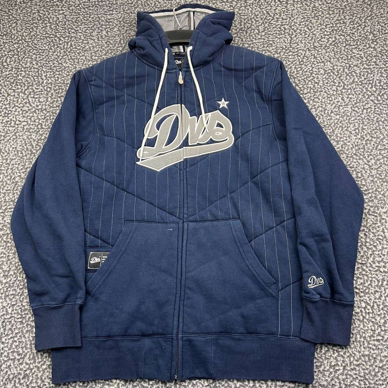 DVS Shoe Co Hoodie Men Large Blue Quilted Pinstripe Full Zip Skateboard L