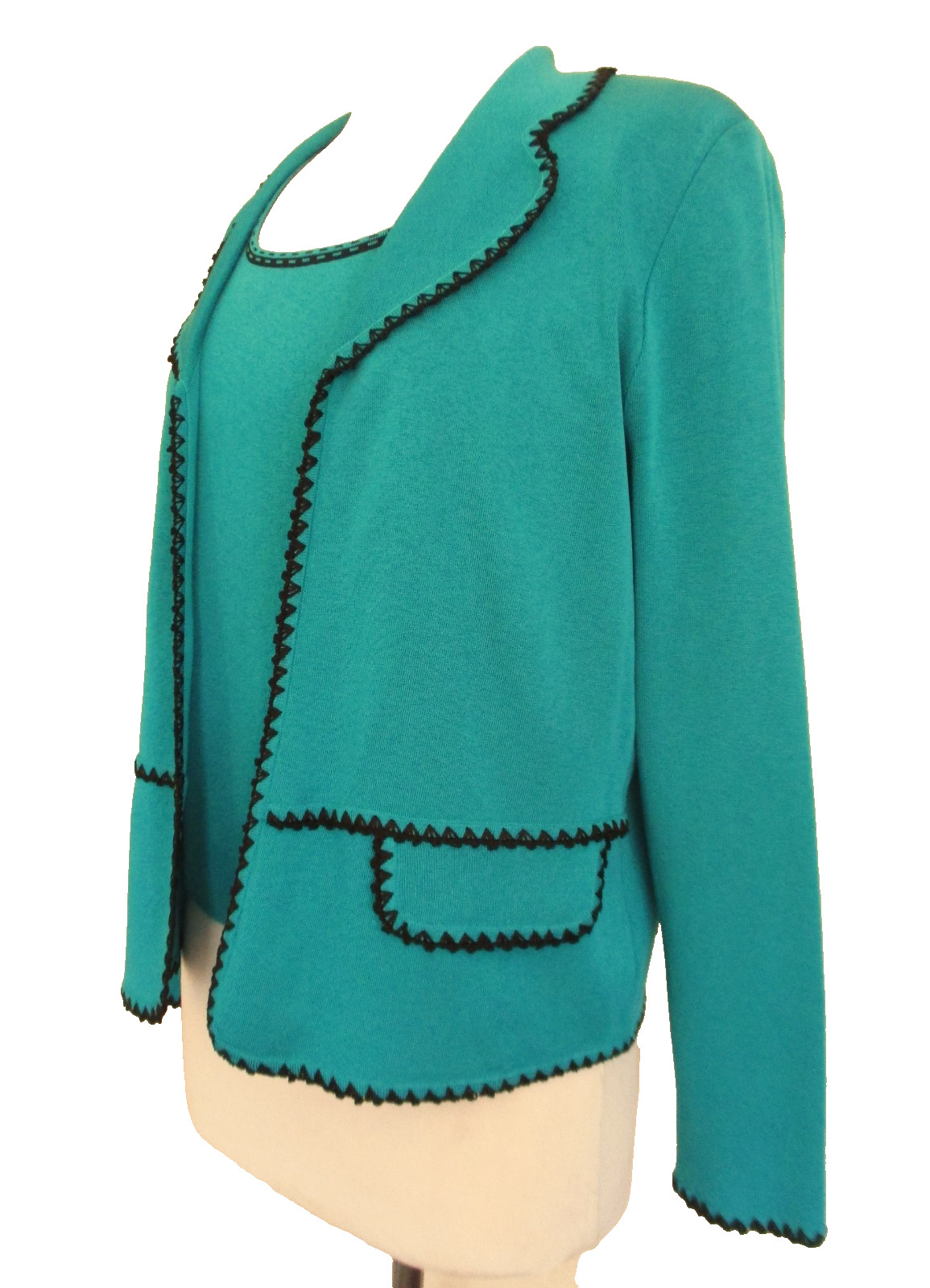 Ming Wang 2-Piece Twinset Turquoise Black Cardigan & Tank Knit S/M Women NWT