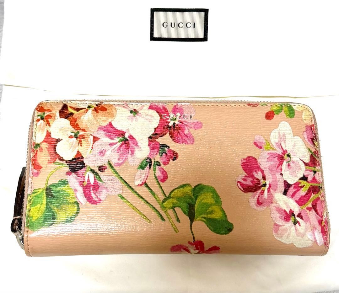 GUCCI Blooms Floral Long Wallet Beige 7.3x 11.6 in Excellent Condition