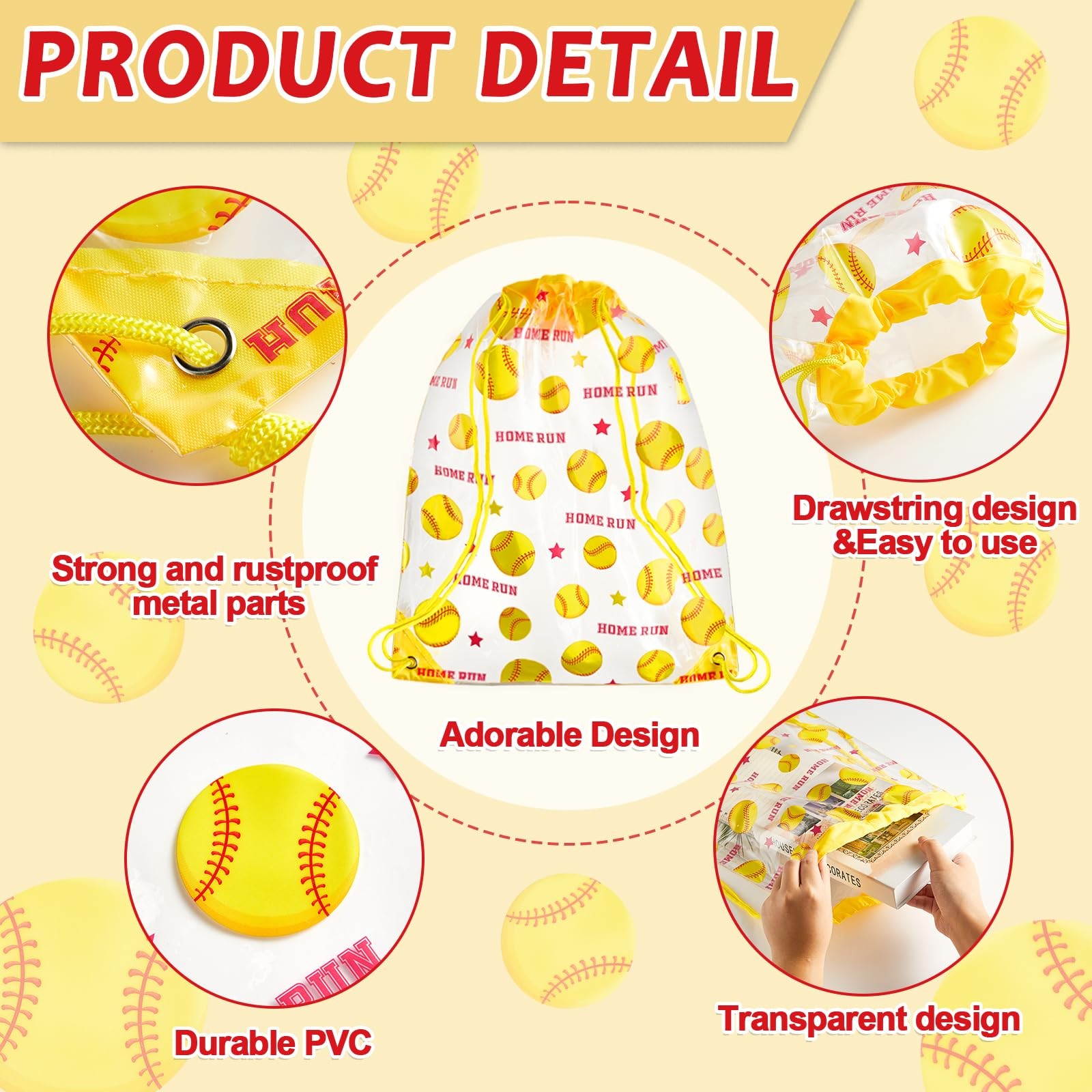 12 Pack Clear Softball Drawstring Bags Ball Game Srting Backpacks 17 × 13 Inc…