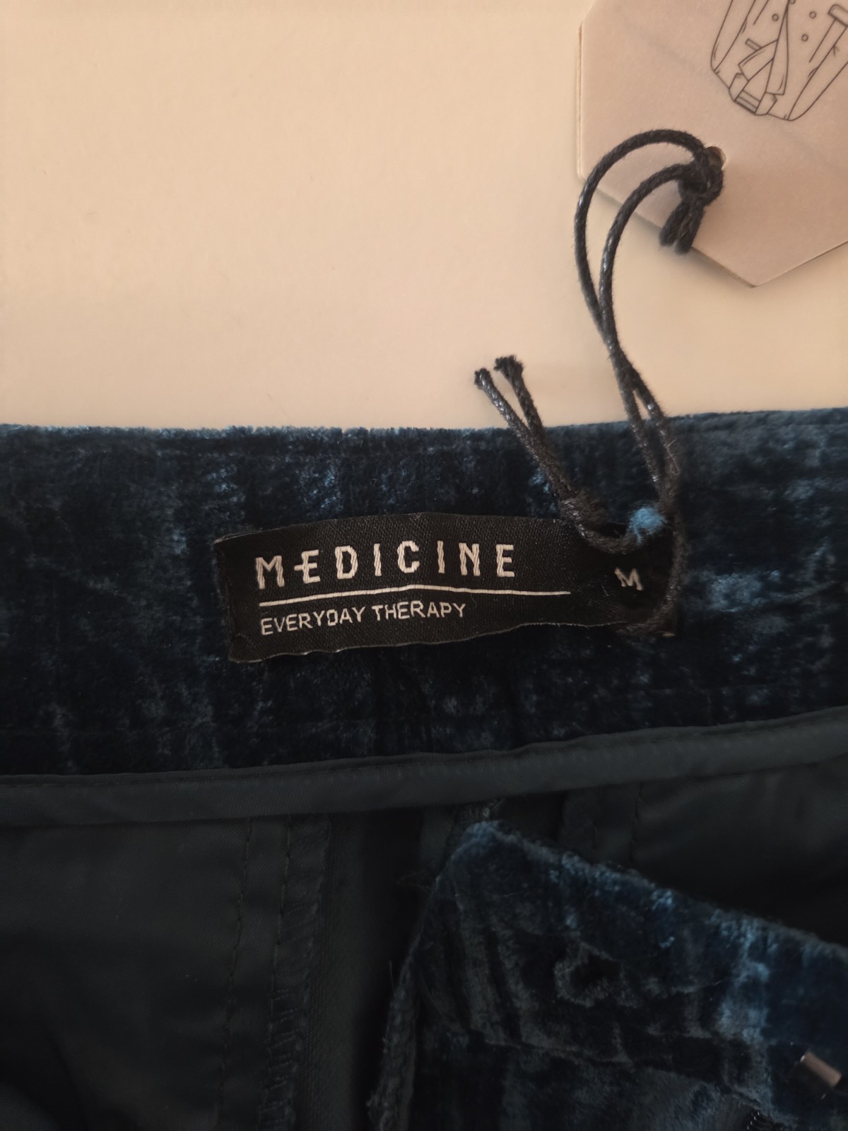 Medicine Everyday Therapy Teal Blue Crushed Velvet Wide Leg Trousers