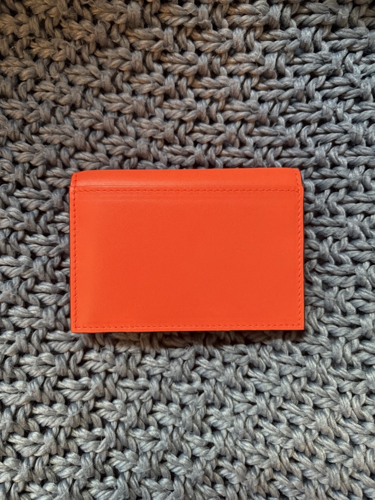 Christian Louboutin Paros Spikes Neon Orange Leather Business Card Holder Wallet