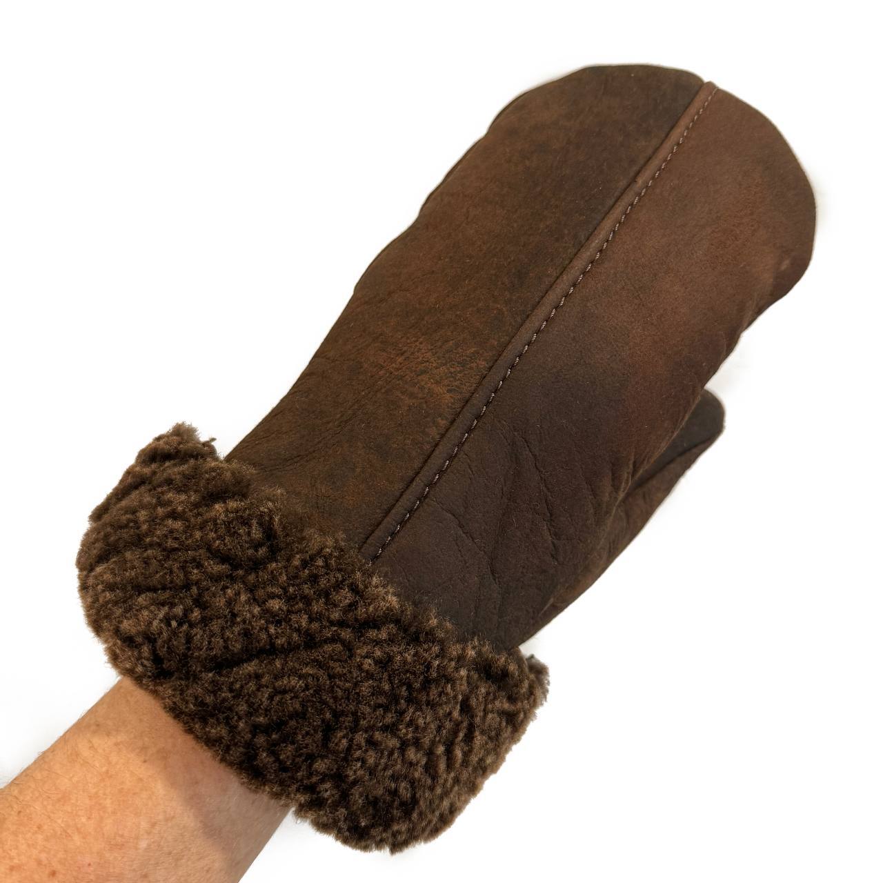 Vintage Men’s Women’s Genuine Shearling Sheepskin Leather Mittens Fur Gloves