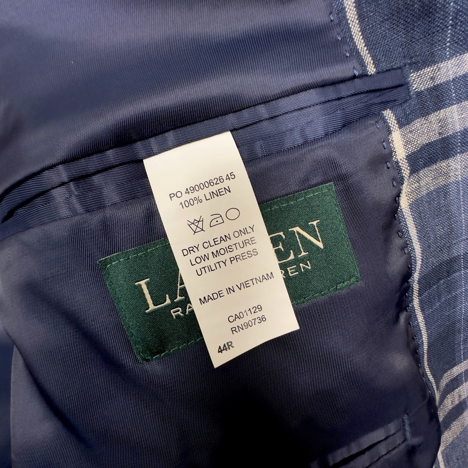 Lauren Ralph Lauren Men’s Blue Plaid Linen Ultraflex Blazer Suit Jacket Size 44R