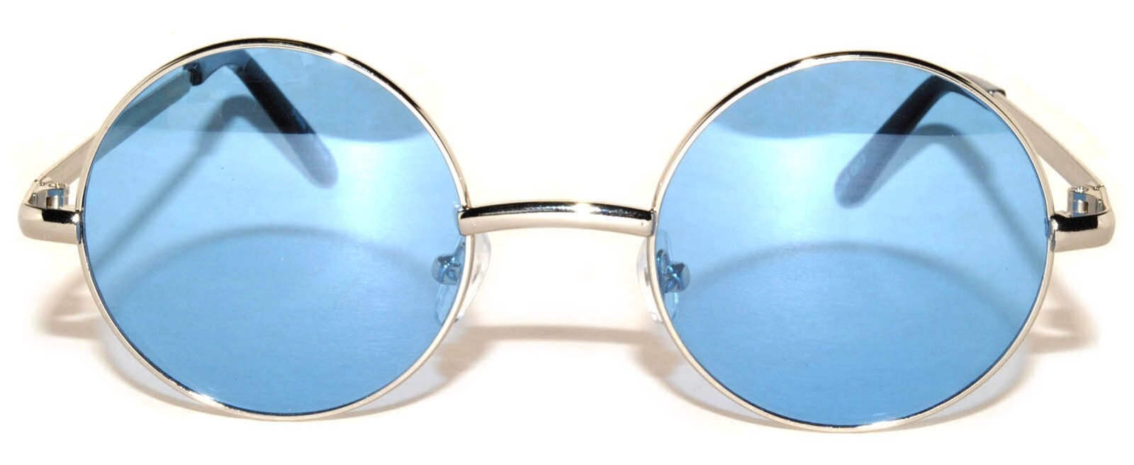 METAL ROUND HIPPIE RETRO SUNGLASSES BLUE LENS 43 MM SILVER FRAME ONE PAIR