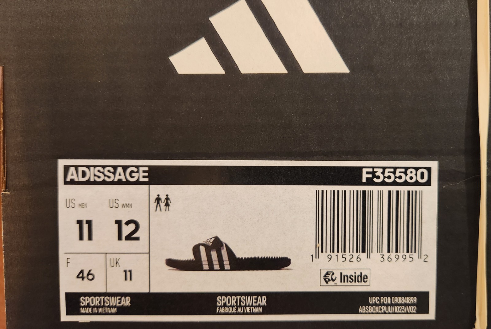Size 11 – Men’s adidas Adissage Slide Sandals- Black/White/Black F35580