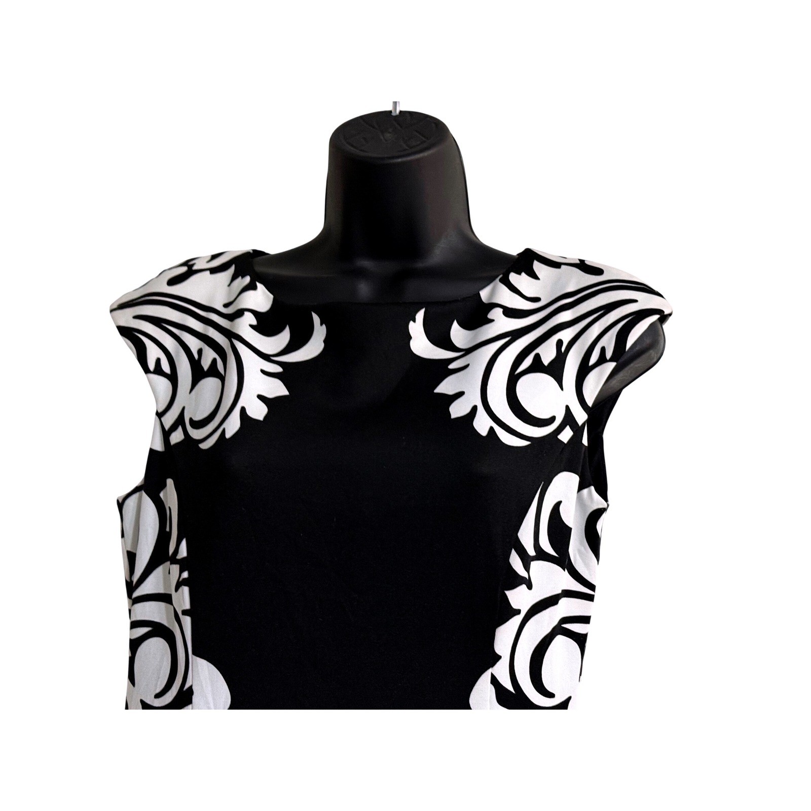 Maggy London Womens Black White Damask Sheath Dress Cap Sleeve Size 8 RN 58142
