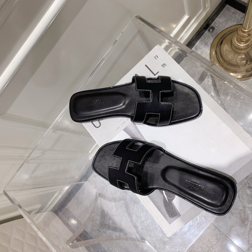 Hermes Oran Slip-On Sandals Women Size EU39 Black