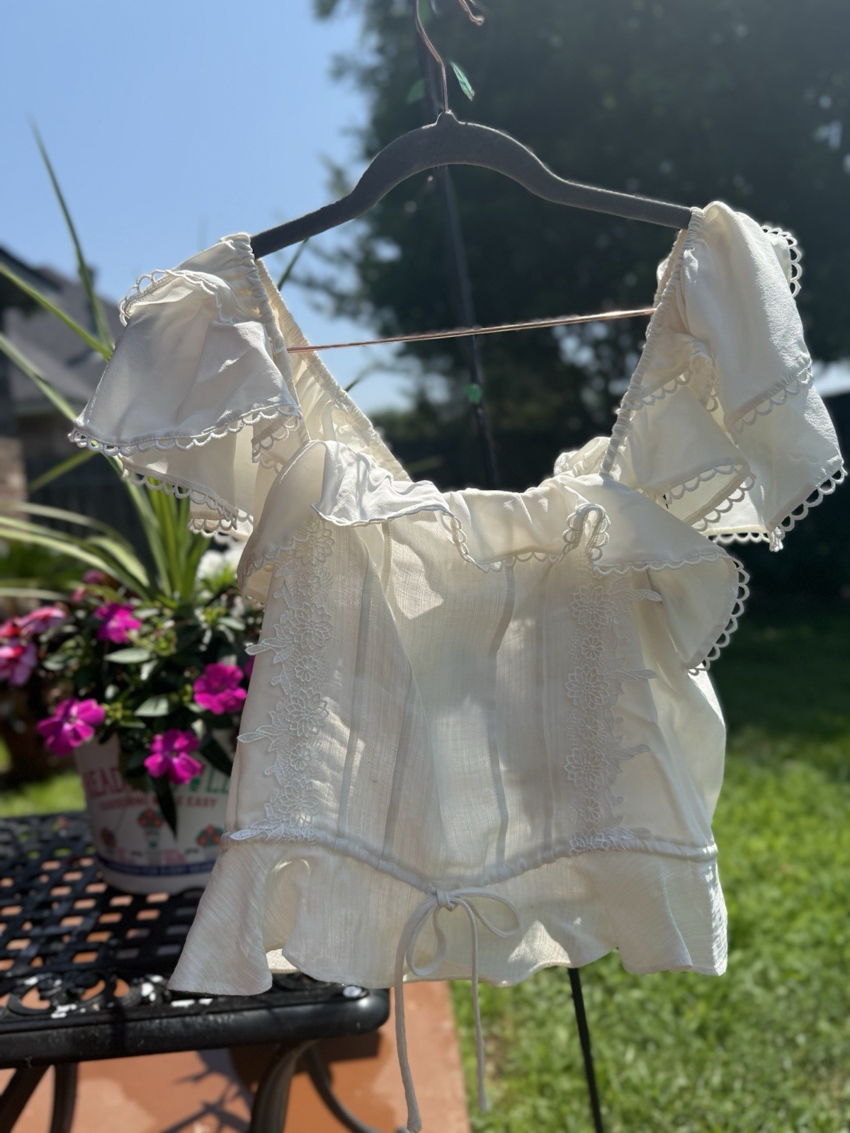For Love & Lemons Off Shoulder White Lace Peplum Blouse Top Women’s Medium Boho