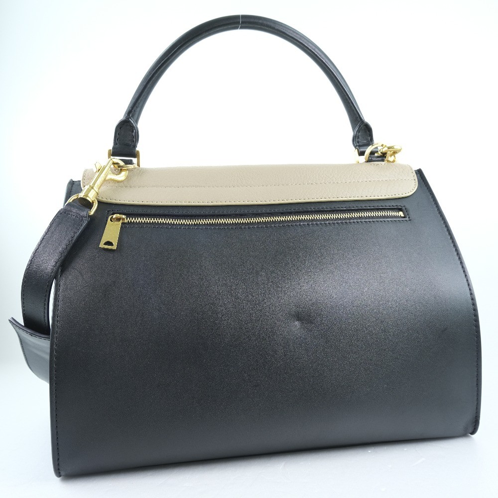 CELINE 2WAYShoulder Trapeze Handbag Black / blue / beige Calfskin/Suede Women