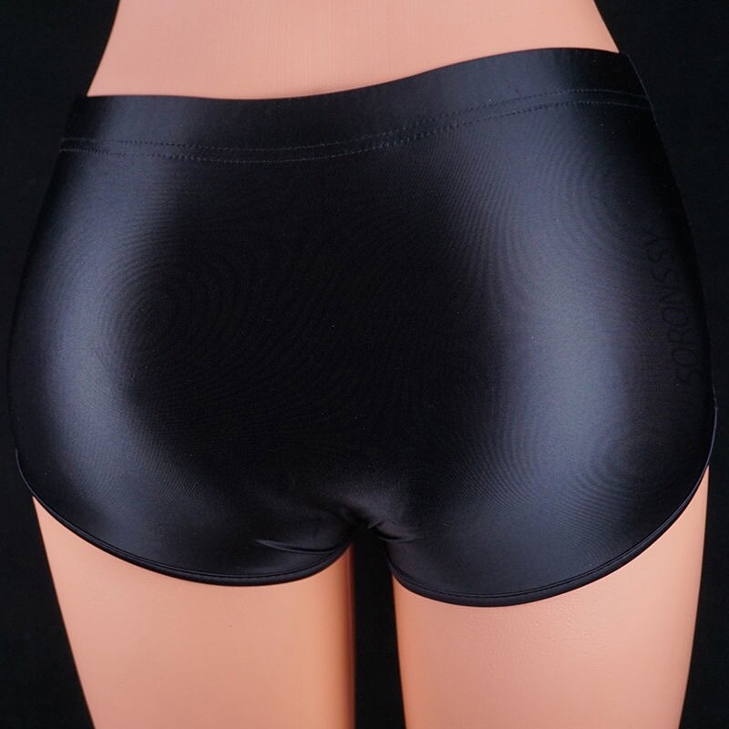 2024 Women’s Panties Shiny Satin Briefs Knickers Opaque Gym Middle Waist Shorts