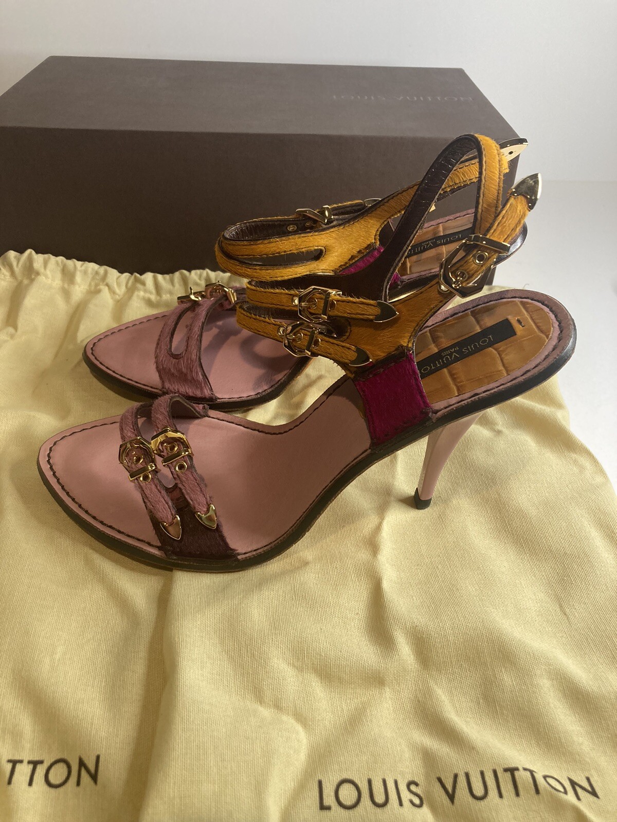 New LOUIS VUITTON crocodile leathe & pony hide Heel Size 36.5