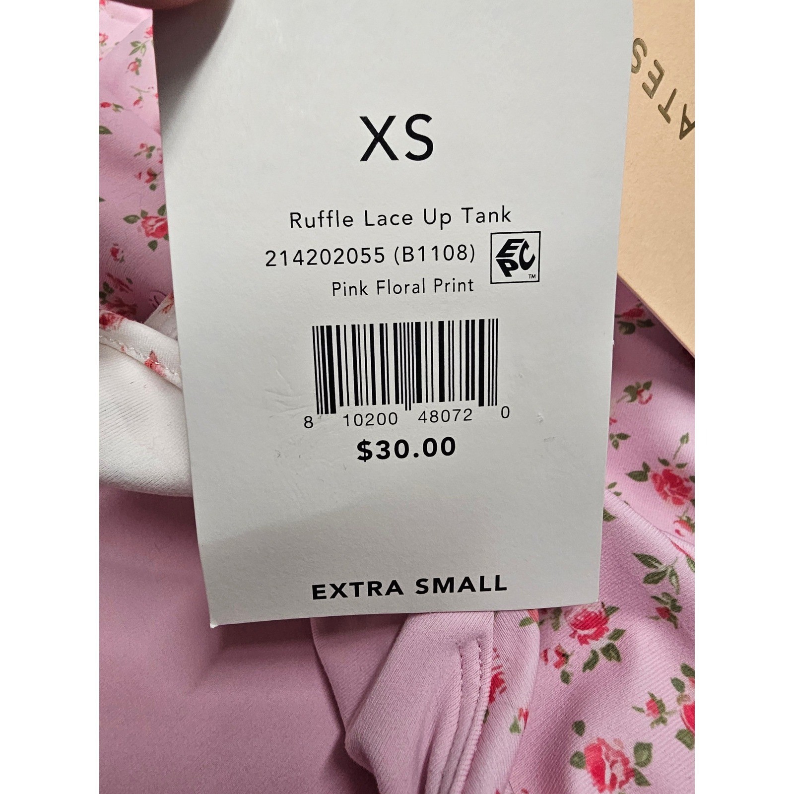 Blogilates Ruffle Lace Up Tank Pink Floral Print Activewear Top XS 214202055