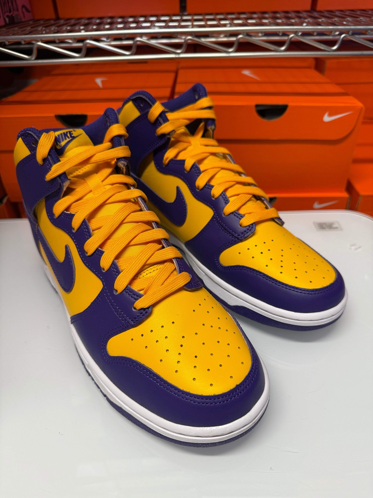 Nike Men’s Dunk High Retro Shoes Lakers Court Purple Yellow White DD1399-500