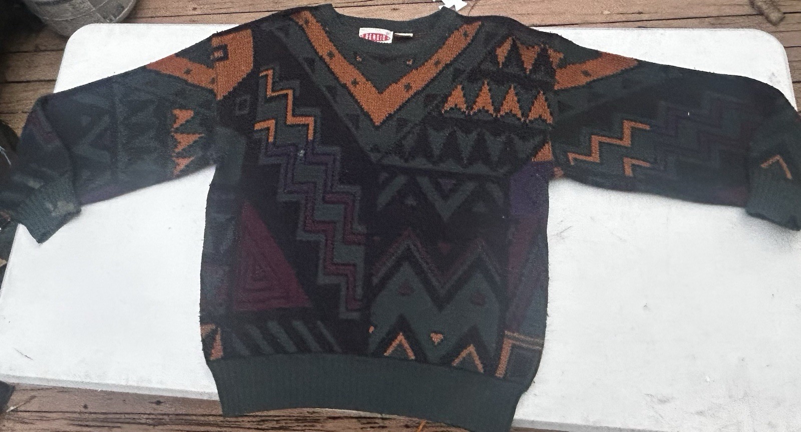 Sergio vintage 90s acrylic sweater with geometric pattern Size M. Stain As shown