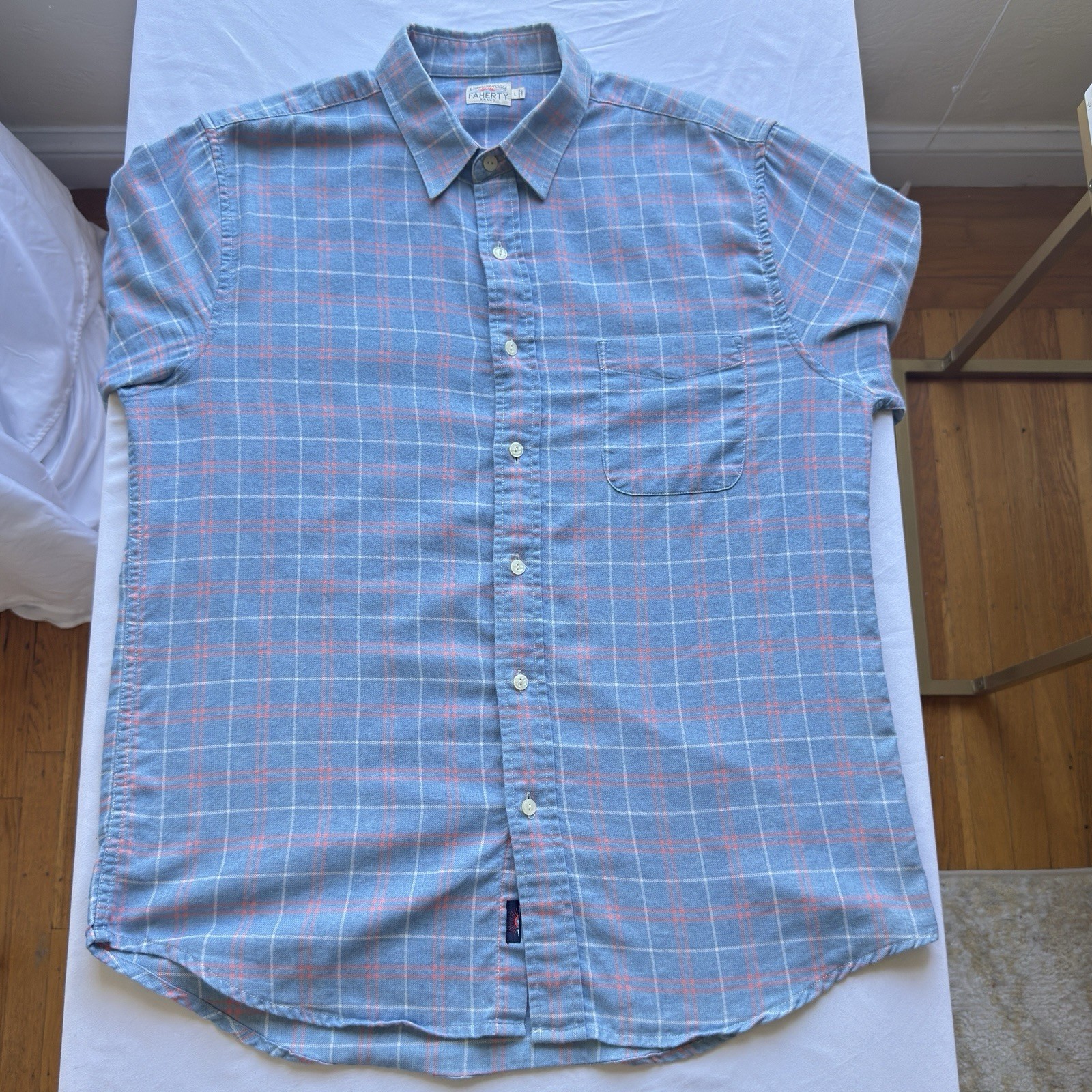 Faherty Brand Plaid Button Down Shirt Blue Pink Men’s Large Cotton