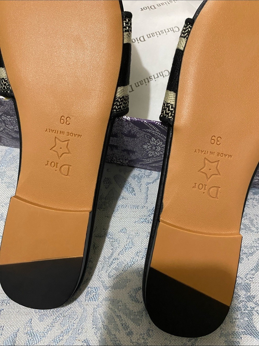 Dior Black and Beige Embroidered Slide Sandals size-EUR-39