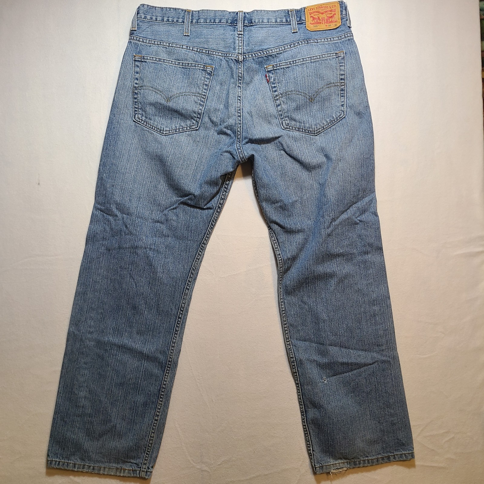 Levi’s 569 Loose Straight Jeans Mens 38×32 Light Wash Blue Denim Pants Y2K Zip