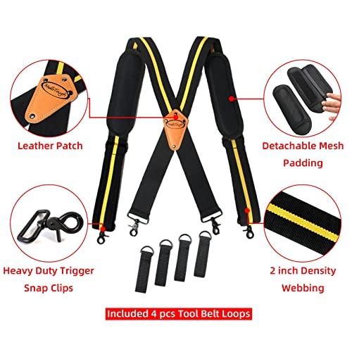 Tool Belt Suspenders for Men Work Belt 4 point support with Yellow Strip