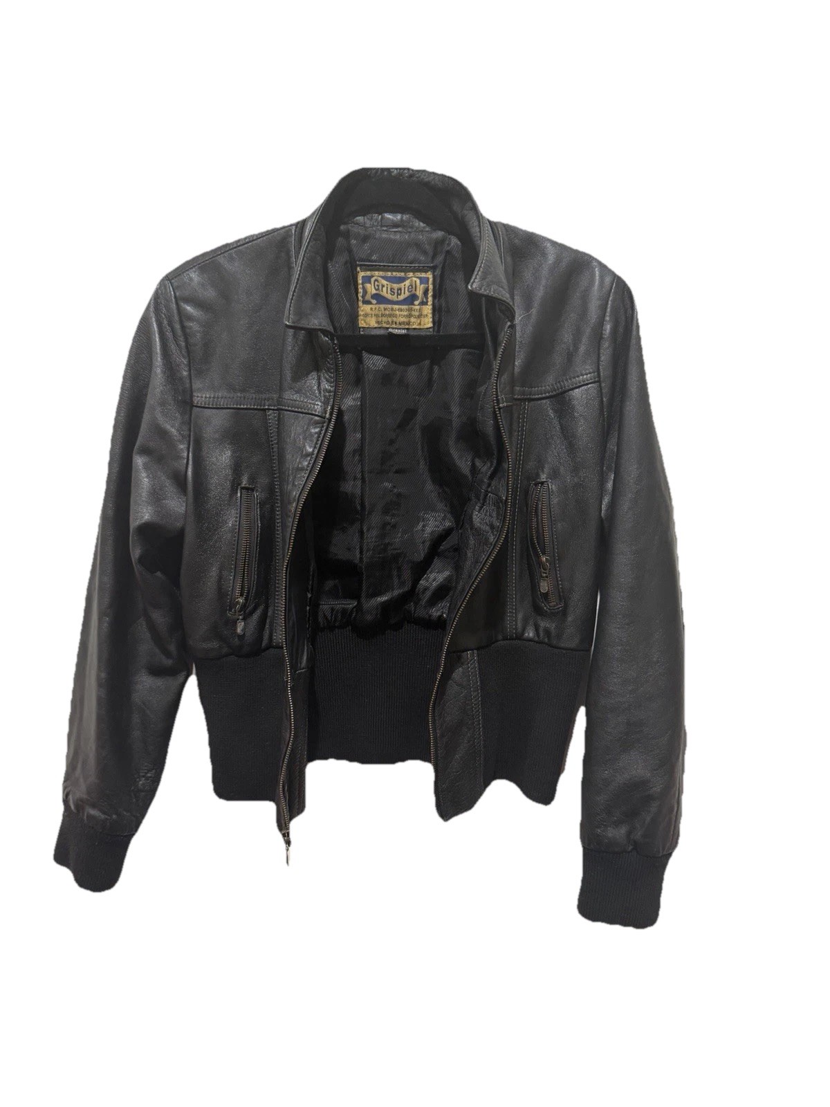 Women’s Vintage Grispiel Genuine Lambskin Leather Bomber Jacket Black Size L.