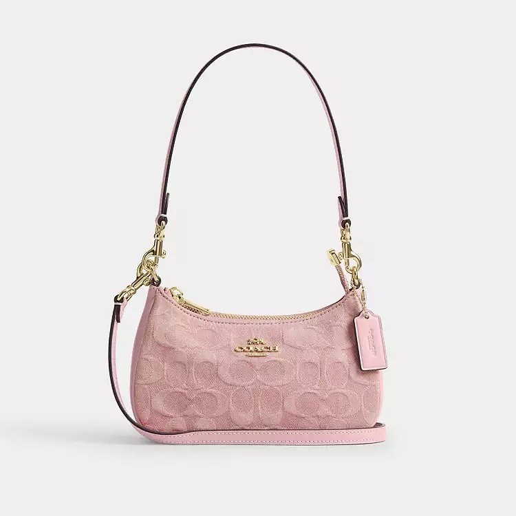Coach Mini Teri Pink Denim Small Shoulder/Crossbody Bag Gold Hardware Strap