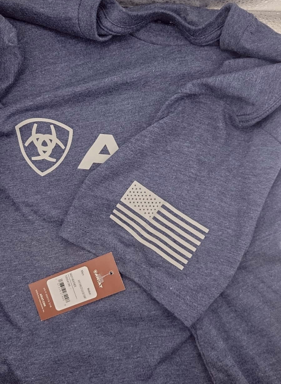 Ariat Men’s Shield Flag T-Shirt-54198 – New with Tag – NAVY HEATHER – SIZE M