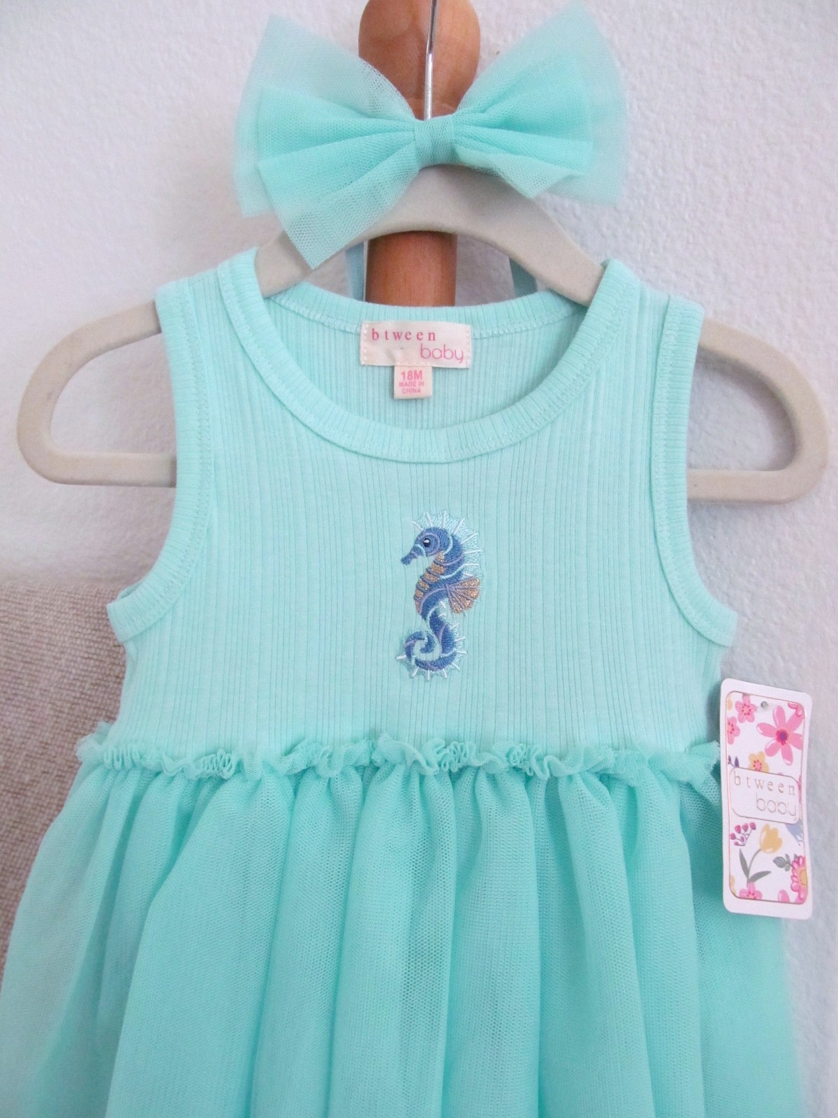 Baby Girl Tulle SEAHORSE Dress w/Headband BOW 18 Mo. Ocean Sealife Beach NWT!