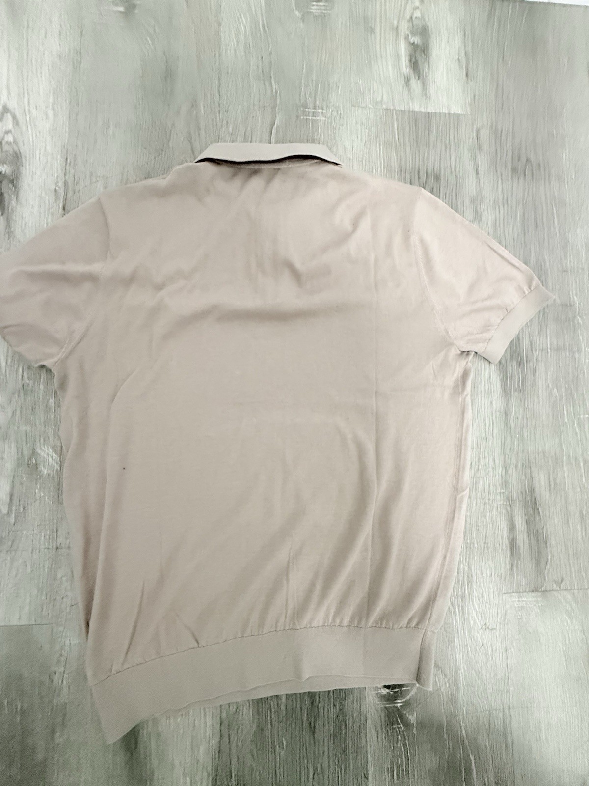 Brioni Men’s Beige Solid Short Sleeve Polo Shirt L Collared 3-Button