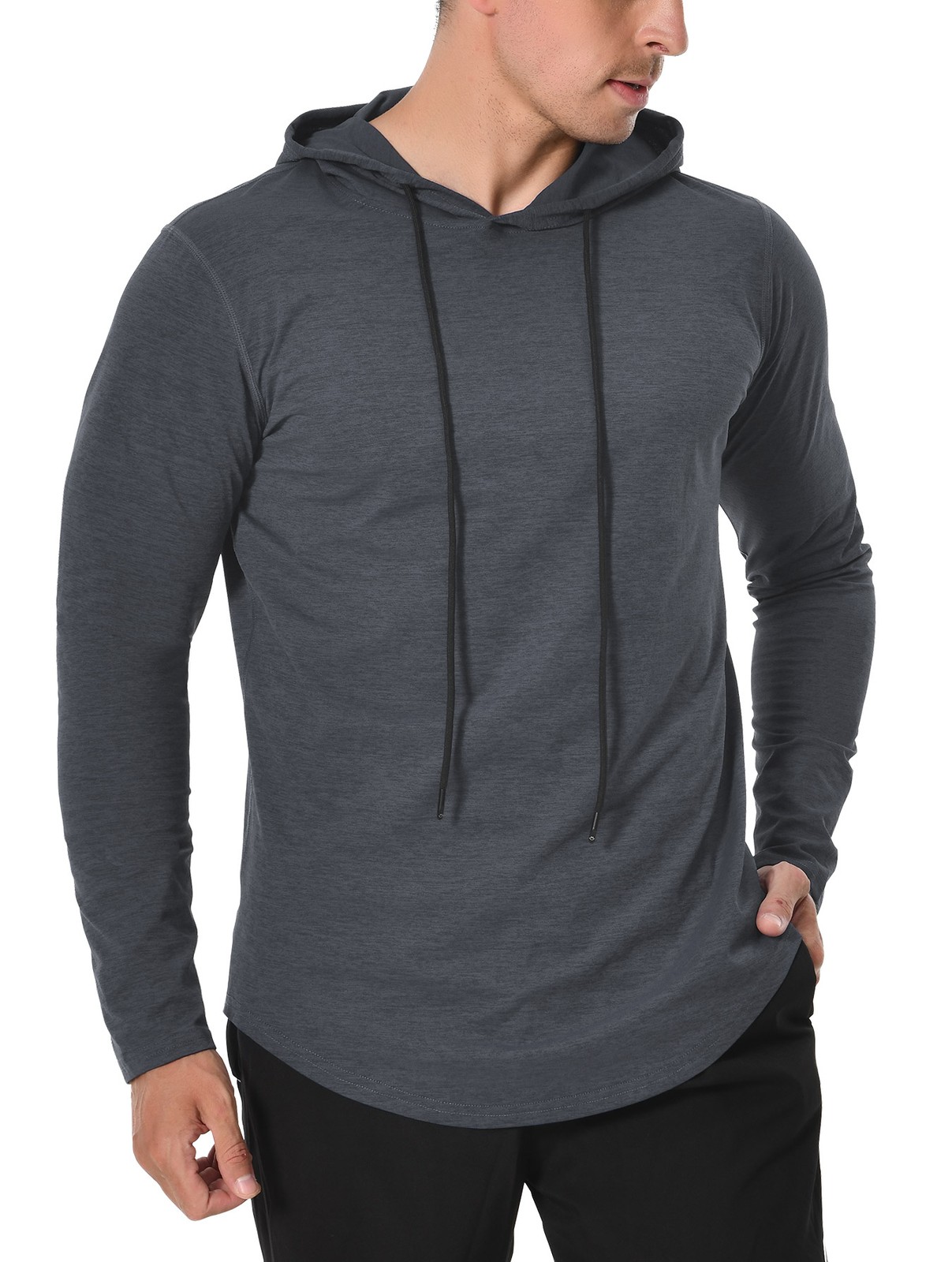 Men Athletic Shirt Workout Running Long Sleeve Shirt Hoods hoodie Quick Dry Cool