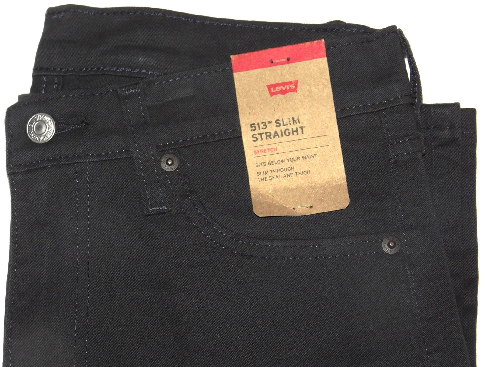 LEVIS 513 Slim Straight Jeans Stretch Slim Thru Seat & Thigh Midrise Grey Twill