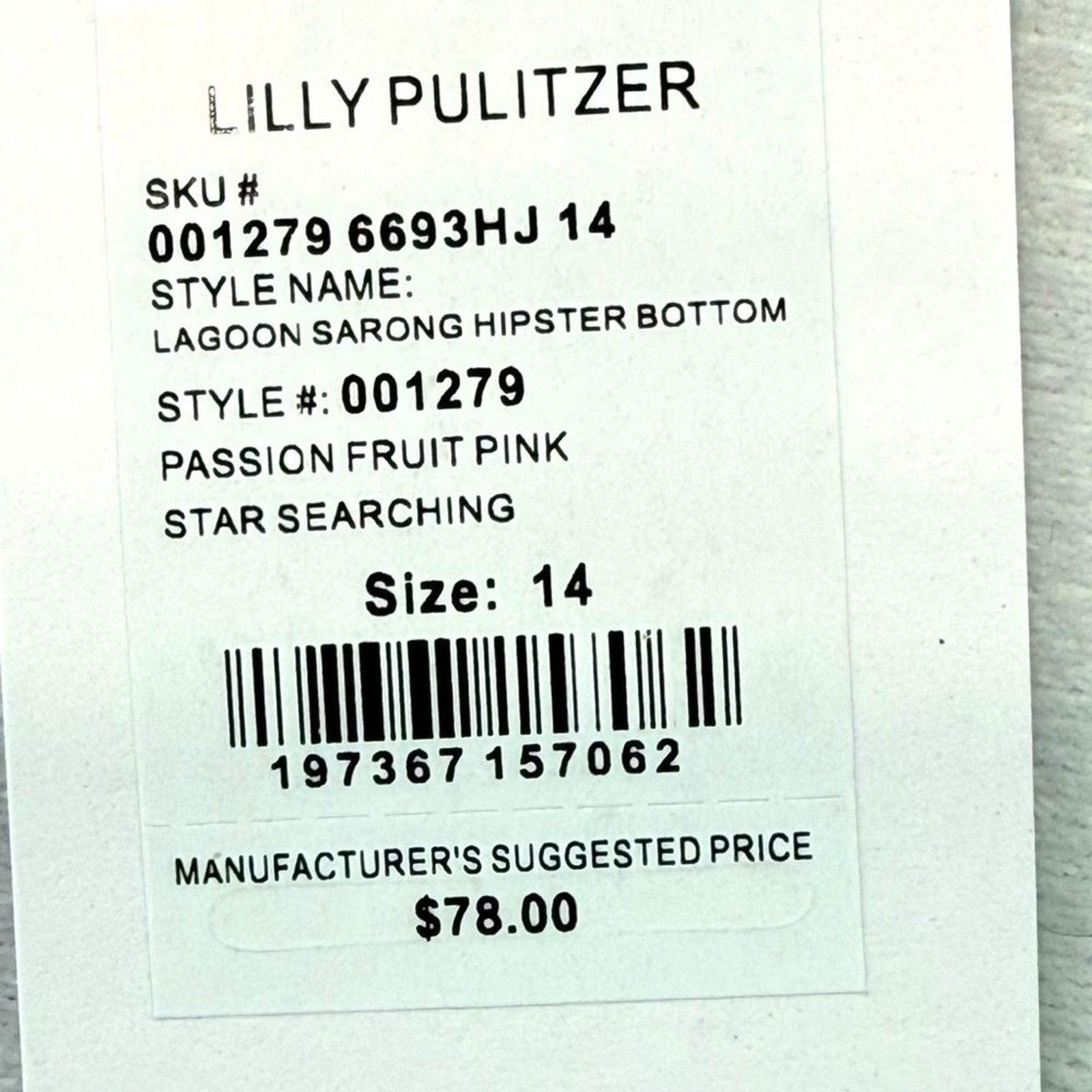 Lilly Pulitzer Lagoon Sarong Hipster Bottom “Star Searching” Pink Size 14 Beach