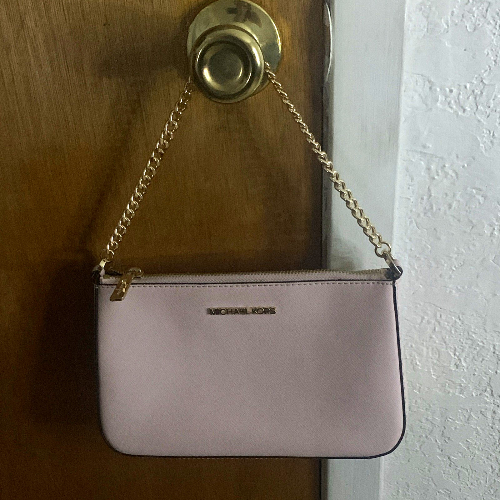 Michael Kors Pink Small Zip Shoulder Bag Gold Chain Strap Detachable, Pockets