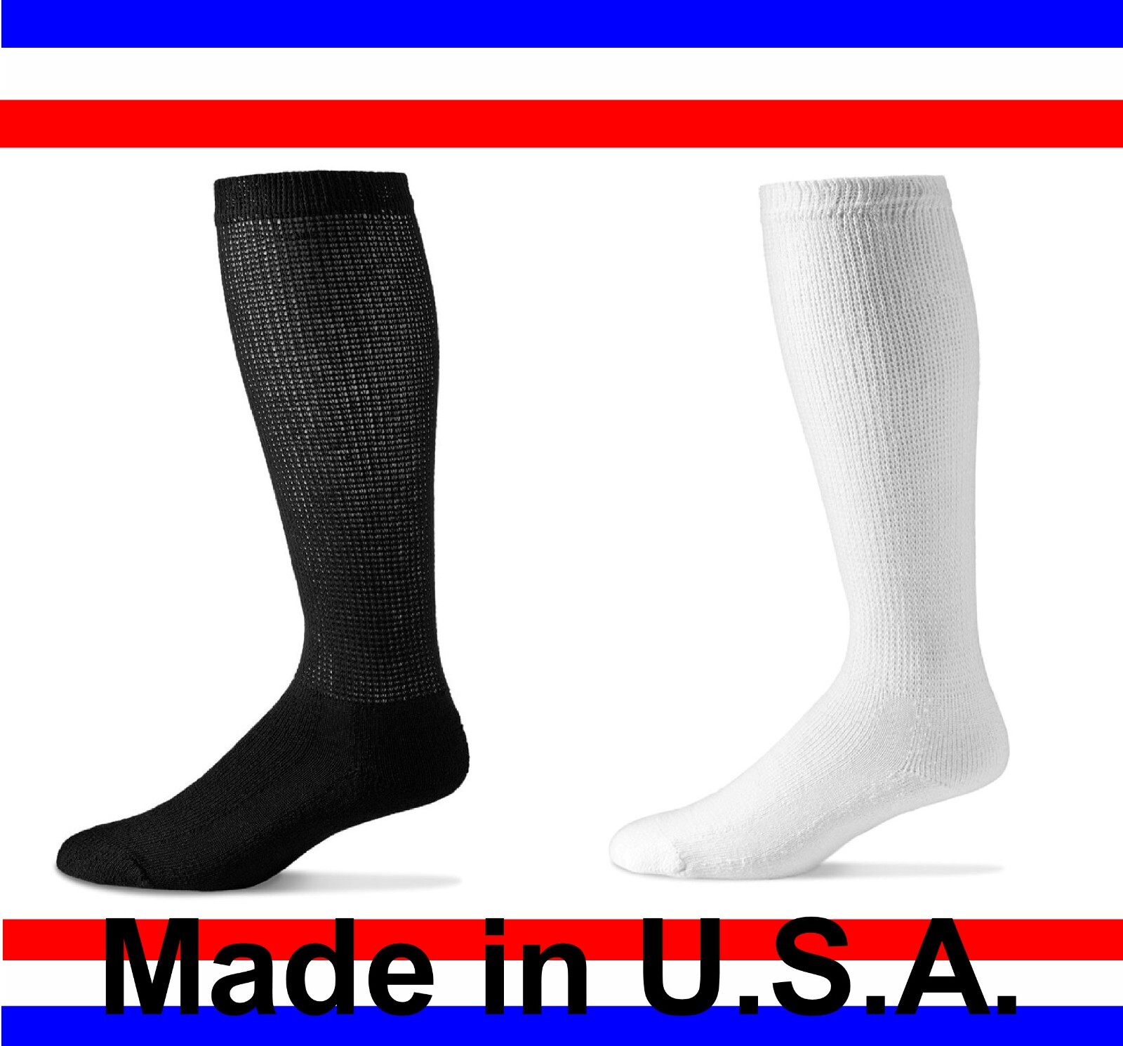6 Pair Men’s Women Over The Calf Cushioned Diabetic Socks Sizes 9-11 10-13 13-15