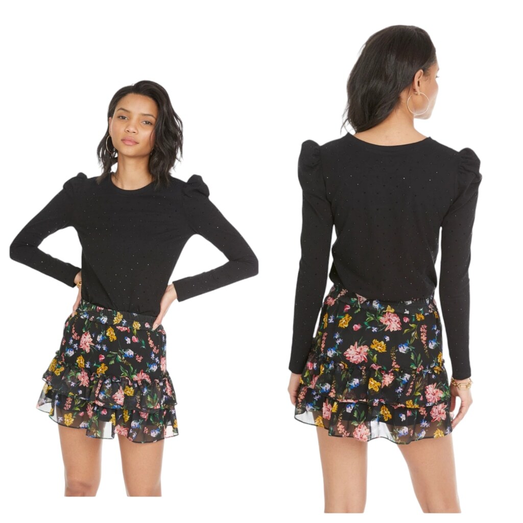 GENERATION LOVE JOSEPHINE CRYSTAL Long Sleeve Blouse Sz M Black