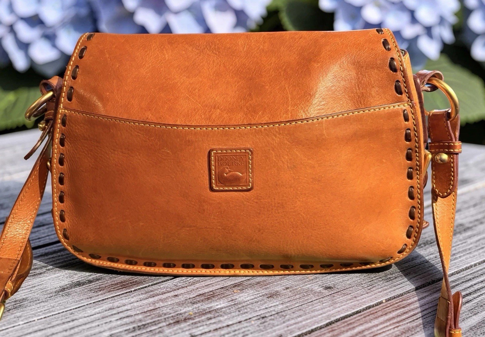 Dooney Bourke Brown Florentine Vacchetta Leather Saddle Messenger Shoulder Bag